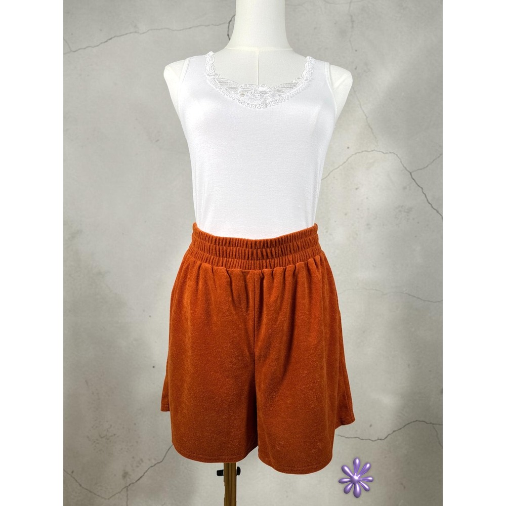 OPEN EDIT Rust Umber Terry Lounge Shorts Women M Elastic Waist Cozy Casual NWOT‎